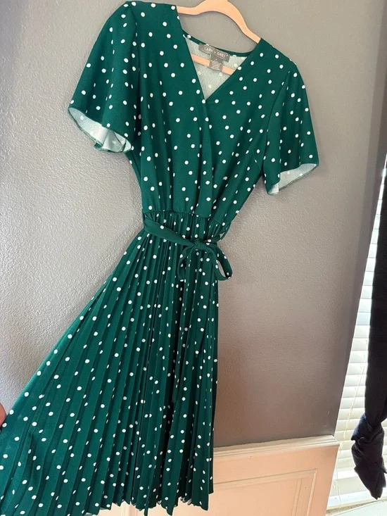 Lark + Grey Green Polka Dot Wrap Midi Dress - Picture 3 of 4